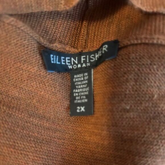 Eileen Fisher Rust High Collard Wool Open Cardigan, size 2X - Picture 5 of 7